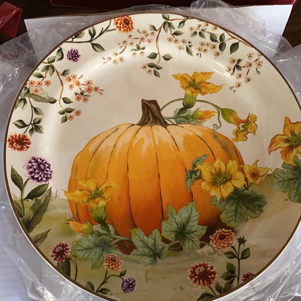 Pottery Barn Botanical Harvest Pumpkin Stoneware Dinner Plates - Set Of 4 - Picture 9 of 16